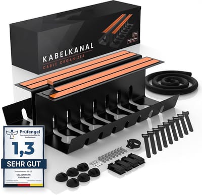Famanu – Kabelgoot - bureau - zwart - zonder boren - kabelhouder - 43 x 12 x 12 cm - incl. kabelslang - kabelkuip voor netjes kabelmanagement op de werkplek en orde op kantoor