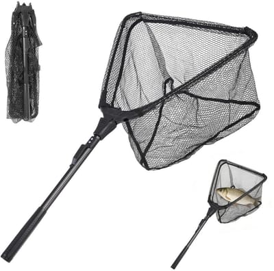 Dailygoods- Schepnet 90 cm - Opvouwbaar - Telescopisch - Versterkt Aluminium Frame - Antislip Handgreep - Rubber Visnet