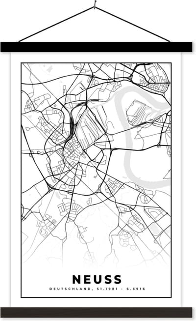 Posterhanger incl. Poster 40x60 cm - Schoolplaat - Kaart - Plattegrond - Stadskaart - Neuss - Textielposter - Zwarte latten - Stadskaart