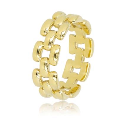 My Bendel - Brede Gevlochten Goudkleurige Damesring - Elegant en Stijlvol - met Luxe Cadeauverpakking | Sieraden Voor Dames | Maat 16.00 Mm / Maat 50