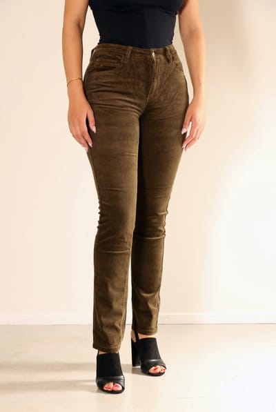 New Star dames broek - Bremen - licht bruin/groen kleur - corduroy broek - ritbstof - maat 32/32