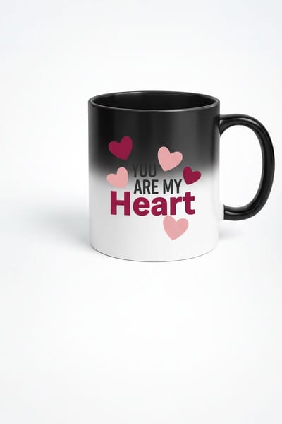 Magische Mok 'You Are My Heart' - Warmtegevoelige Zwarte Koffiemok met Harten