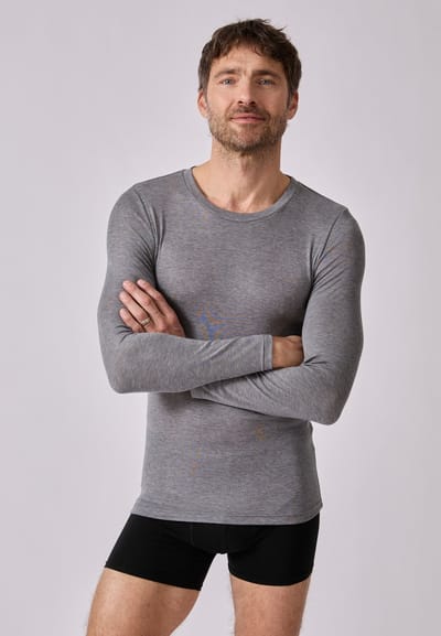 Damart - T-shirt met ronde hals en lange mouwen fijn ribgebreid Thermolactyl Sensitive - Heren - Grijs - (86-93) S