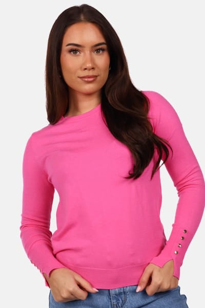 Getdrezzed Top - Maat: S/M - Fijngebreide trui met knoopdetails op de mouw fuchsia