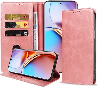Geschikt voor Motorola Edge 40 Pro Telefoonhoesje Kunstleer met Magnetische sluiting en Pasjeshouder Bookcase met Klepje - Walletcase with Cardslot - Rosé Goud - Smartphonica geschikt voor Motorola Edge 40 Pro