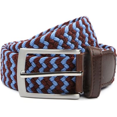 Suitable Geweven Riem Bruin Blauw - Maat 95 - Dames en Heren - Elastisch gevlochten stretch riem - 3,5cm breed - Riem gevlochten