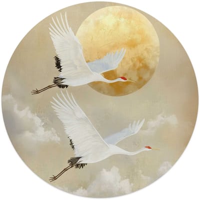 Glasschilderij Kraanvogels onder de maan - Ø 50 - Glas - REINDERS