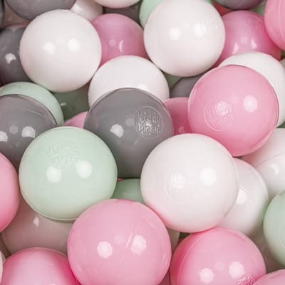 KiddyMoon Voor Jongens En Meisjes Ballenbakballen - 100 Stuks 6 cm Diameter En Lichtgewicht Polyethyleen - Stimuleert Motoriek Sensoriek En Vrij Spel In Huis En Speelkamer - Wit Grijs Mint Poederroze