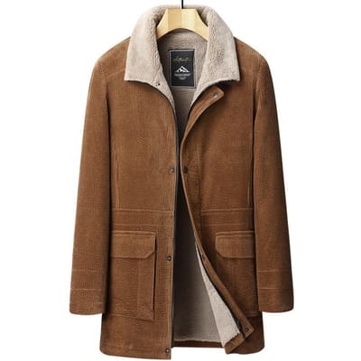 Herfst en Winter Nieuw Graanfluweel Voering Puur Katoen Corduroy Jas Heren Verdikt Middellang Jeugd Trendy Jas 2XL brown
