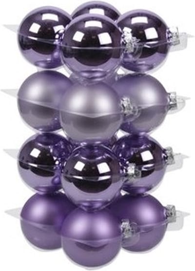 Othmar Decorations Kerstballen - 16x st - paars tinten - D8 cm - glas - mat/glans - kerstversiering