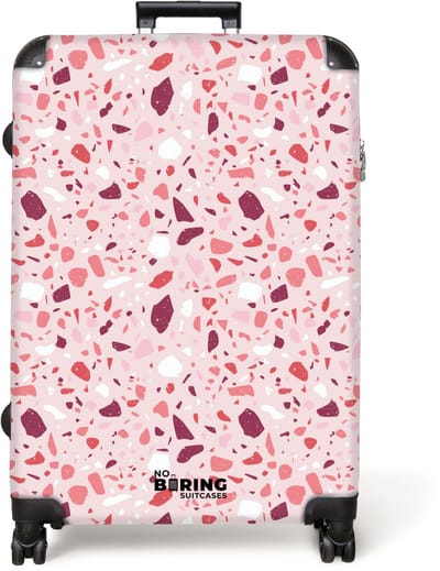 NoBoringSuitcases.com® - Koffer groot - Reiskoffer lichtgewicht - Terrazzo patroon roze - Rolkoffer met 4 wielen - Grote trolley XL - 98 liter bagage