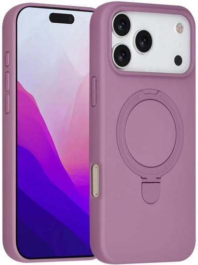 Backcover Hoesje Geschikt voor: iPhone 17 Pro Max Volledig Dekkende Schokbestendige Siliconen Backcover met Ringstandaard – 360° Bescherming - Sunset Purple