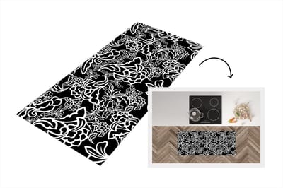 Keukenloper - Loper keuken - Patronen - Bloem - Zwart Wit - 120x50 cm - Keukenloper vinyl