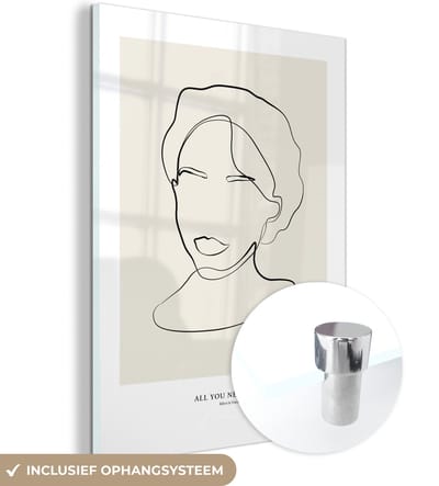 MuchoWow® Glasschilderij 30x40 cm - Schilderij acrylglas - Tekst - Quotes - Line art - Vrouwen - Foto op glas - Schilderijen