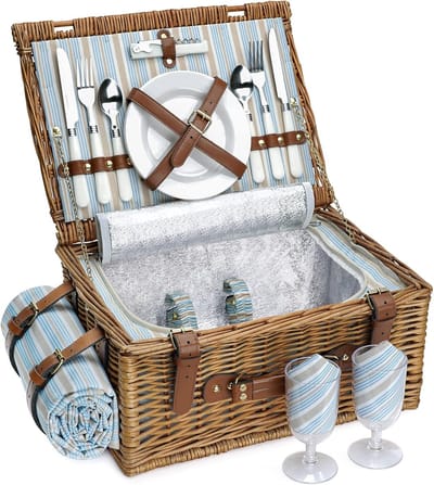 Famanu - Picknickmand Wilg, lichtbruine rieten mand voor kamperen, picknick en buitenfeest