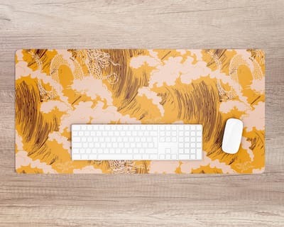 Coloray Bureau Onderlegger - Gele Japanse golven Bureau Pad - 90 cm x 45 cm - Geel Bureau Onderlegger - Bureau Mat - Bureaumat - Onderlegger Bureau - Bureau Onderlegger Groot