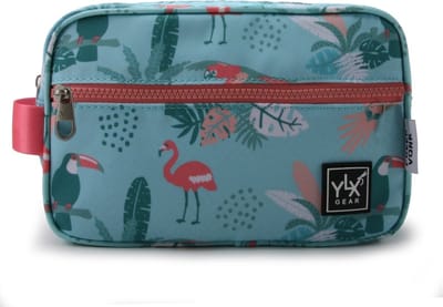 SALE: YLX Gear & Freek Vonk Willow Toiletry Bag | Yucca & Tropische vogels | Blauw, groen met toekan en flamingo |Toilettas, logeren, vakantie | jongens, meisjes, unisex | dierenprint | Gemaakt van gerecycled plastic l Eco friendly