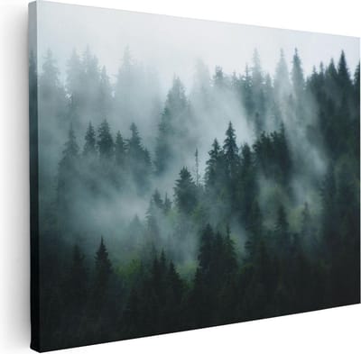 Artaza Canvas Schilderij Mistig Bos - 40x30 cm - Klein - Wanddecoratie Bomen - Muurdecoratie Woonkamer - Kamer Accessoires Natuur