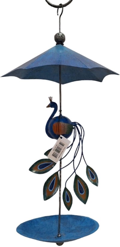 Tuindecoratie, Vogelvoerbakje met Pauw, Art Bizniz, Blauw, BW24199, Metaal, 30x30x57 cm