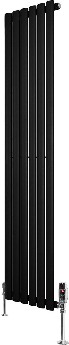 Ovale radiator 1 kolom - 1600x360 mm - zwart - thermostaatkraan