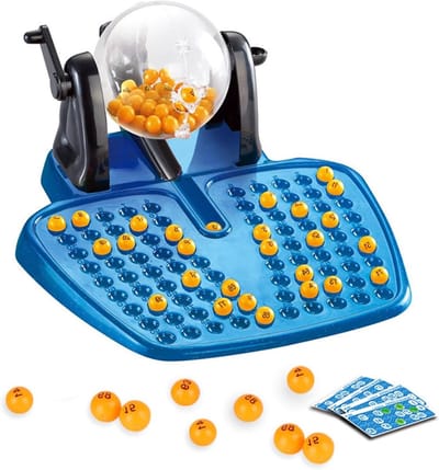 Lotto Machine Set - Ballen Trekker - Feestjes organiseren - Willekeurige trekking - 90 Ballen 48 Kaarten - Blauw