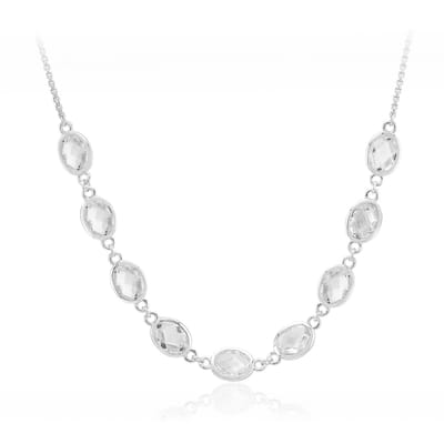Cavill - Halsketting 925 Sterling Zilver Gerhodineerd - 9 Ovale Witte Topaas 10,25 Ct - Nigeriaans Dambord Slijpsel - Elegant Luxe Zilveren Sieraad