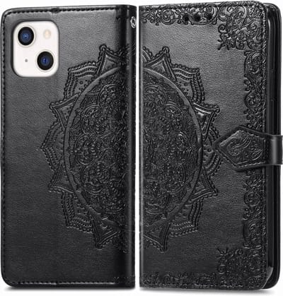 Bookcase geschikt voor Apple iPhone 13 - Zwart - Bloemen - Portemonnee Hoesje