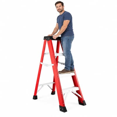 ROLIPO Huishoudtrap 3 treden - enkelzijdig en niet-geleidend - 150 kg draagvermogen - voor elektrische werkzaamheden - 105 cm - rood