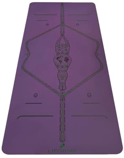 Geprinte Yoga Mat met Gratis Yoga Tas - Patenteer Uitlijningssysteem, Superieure Grip, Eco-Vriendelijk en Comfortabel