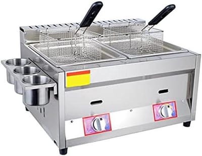 Gasfriteuse Dubbel - Professionele Frituurpan - Grote Porties Frituren - Efficiënte Verwarming - 12 Liter - Zilverkleurig