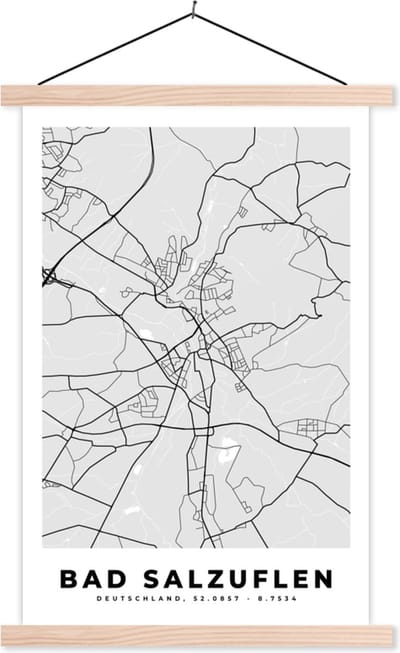 Posterhanger incl. Poster 40x60 cm - Schoolplaat - Kaart - Bad Salzuflen - Duitsland - Stadskaart - Plattegrond - Textielposter - Blanke latten - Stadskaart