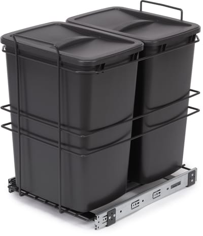 Emuca Recycle recyclingbak voor bodembevestiging en handmatig uitschuifbaar in keukenblok Recycle 2x35 liter, Plastic Antracietgrijs