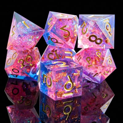 Dobbelstenen set - Veelvlaks dobbelstenen - Rollenspellen spelen - Handgeslepen scherpe randen - 7 stuks - Roze Blauw Goud