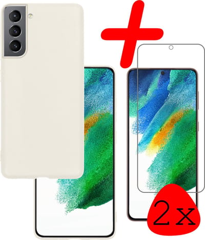 Hoesje Met 2x Screenprotector - Geschikt voor Samsung Galaxy S21 FE - Sterk & Shockproof - Back Cover - Siliconen Case - Telefoon Hoes - Wit