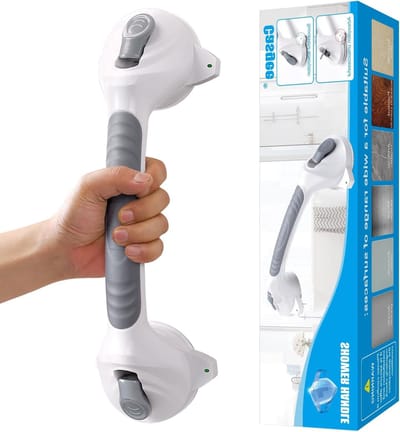 Verstelbare Douchehandgreep zonder Boren, 38 cm Antislip Handvat voor Senioren, Zuignap Handgreep tot 110 kg, Veiligheidswaarschuwing, Draagbare Douchehulp en Toiletsteun
