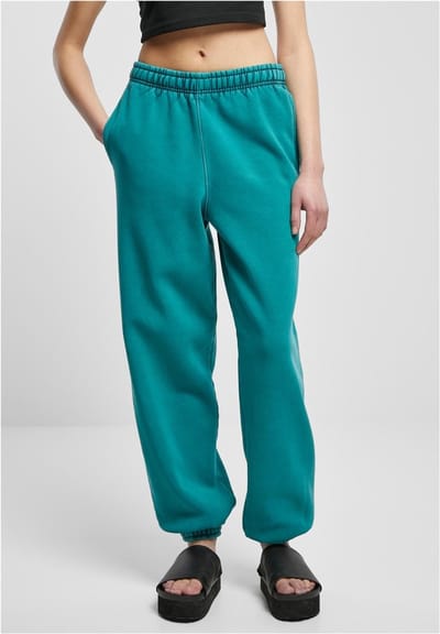 Urban Classics - High Waist Stone Washed Dames joggingbroek - XXL - Blauw