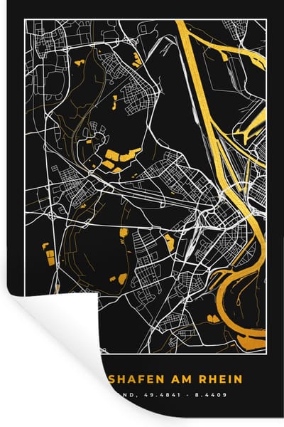 Muurstickers - Sticker Folie - Ludwigshafen Am Rhein - Goud - Plattegrond - Kaart - Stadskaart - Duitsland - 20x30 cm - Plakfolie - Muurstickers Kinderkamer - Zelfklevend Behang - Zelfklevend behangpapier - Stickerfolie