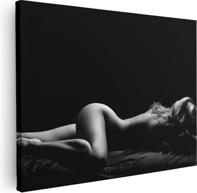 Artaza Canvas Schilderij Vrouw Naakt - 40x30 cm - Klein - Wanddecoratie Erotiek - Muurdecoratie Slaapkamer - Kamer Accessoires Zwart Wit