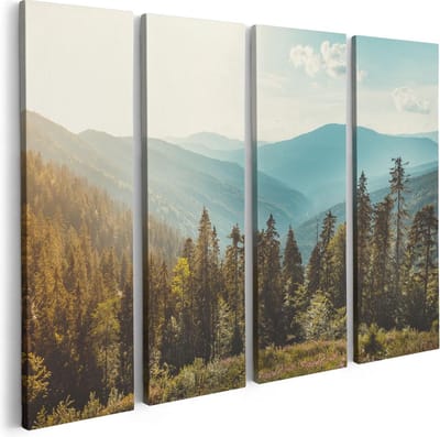 Artaza Canvas Schilderij Vierluik Bos Met Bomen In De Hoge Bergen - 80x60 - Foto Op Canvas - Canvas Print