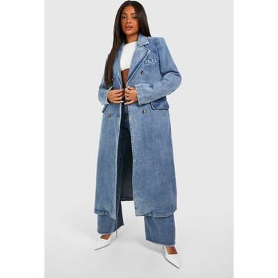 boohoo Dames Dubbelgeknoopte Denim Trenchcoat | Mid Blue | Maat: 6