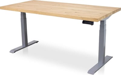 Zit-sta bureau met massief eiken blad 180 x 90 cm - MRC PRO NEN-EN 527 - elektrisch verstelbaar - frame aluminium - 130 cm hoog - 150KG draagvermogen
