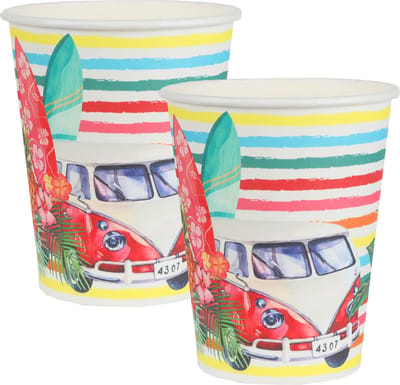 Santex tropical thema feest wegwerp bekertjes - 20x - 270 ml - karton - Hawaii themafeest