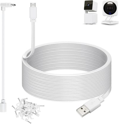 Vlakke 15 Meter Verlengkabel USB naar Micro USB voor Beveiligingscamera's - Wit