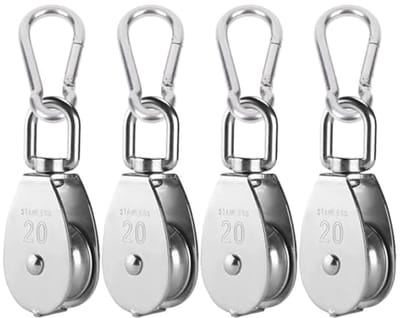 12-delige set roestvrijstalen katrollen met 6 M15 katrollen en 6 M4 karabiners, ideaal voor touwsystemen en hijstoepassingen, maximale belasting 35 kg