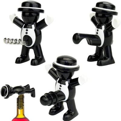 Wijnflesopener Set met Rode Wijnstopper en Bierflesopener voor Thuis, Feest en Cadeau voor Mannen, 3 Stuks en Perfecte Accessoires voor Wijnliefhebbers