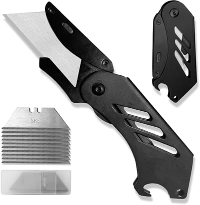 Dailygoods- Cuttermes Opvouwbaar - Klapmes - Snijmes - Tapijtmes - 10 Vervangbare Bladen - Roestvrij Staal 13.5 x 3.5 cm - Vouwmes