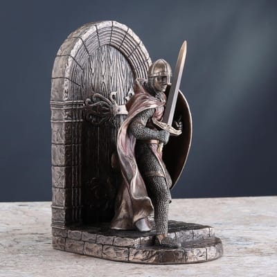Veronese design Beeld/figuur - Maltese Kruisvaarder met Zwaard en Schild Boekensteun - (hxbxd) ca. 20cm x 12,5cm x 12cm