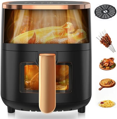 Lifero Airfryer - Heteluchtfriteuse Zwart 1800W - Turbo Air Fry - Mini Oven 6L - Kijkvenster - Digitaal Display - 29,5×25×25cm