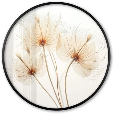Poster in lijst Rond - Fotolijst 60x60 cm - Posters - Zonlicht - Paardenbloemen - Natuur - Botanisch - Ronde posterlijst zwart - Decoratie - Wanddecoratie woonkamer - Muurdecoratie slaapkamer