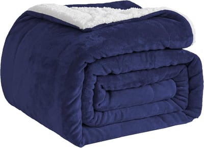 Zachte fleece deken, 150 x 200 cm, sherpa-deken voor banken en bedden, machinewasbaar, marineblauw